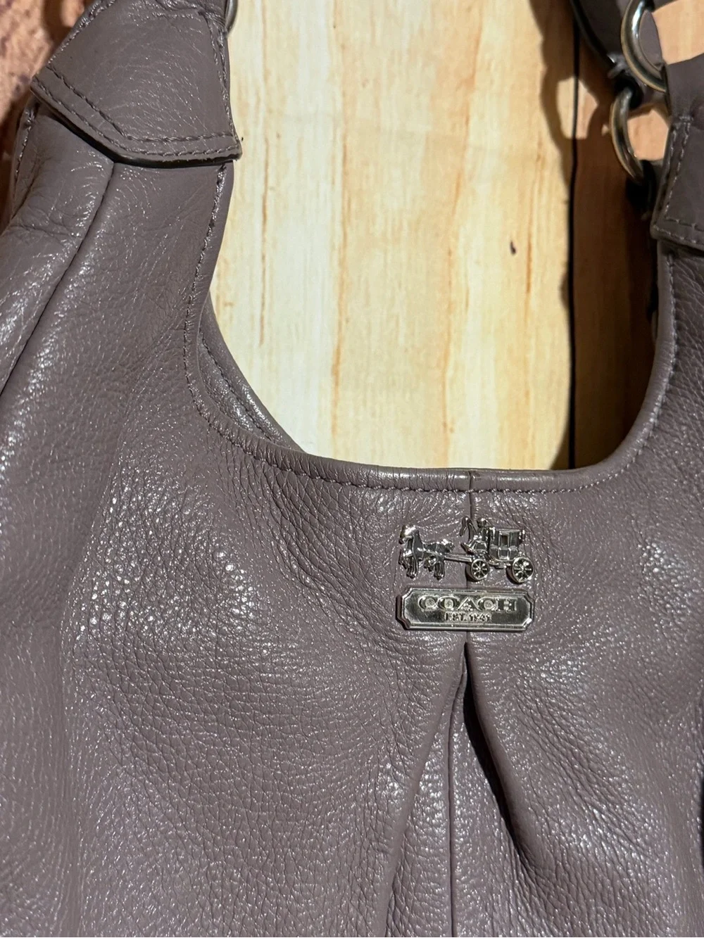 Coach Pebbled Leather Hobo Bag Taupe  Madison Maggie shoulder